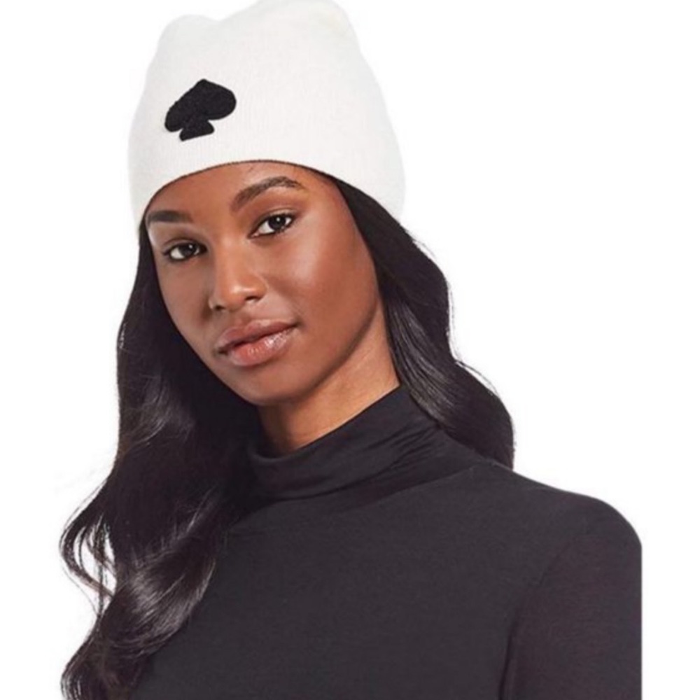 KATE SPADE • Cream Signature Spade Hats Off Beanie Cap Hat - Picture 2 of 4
